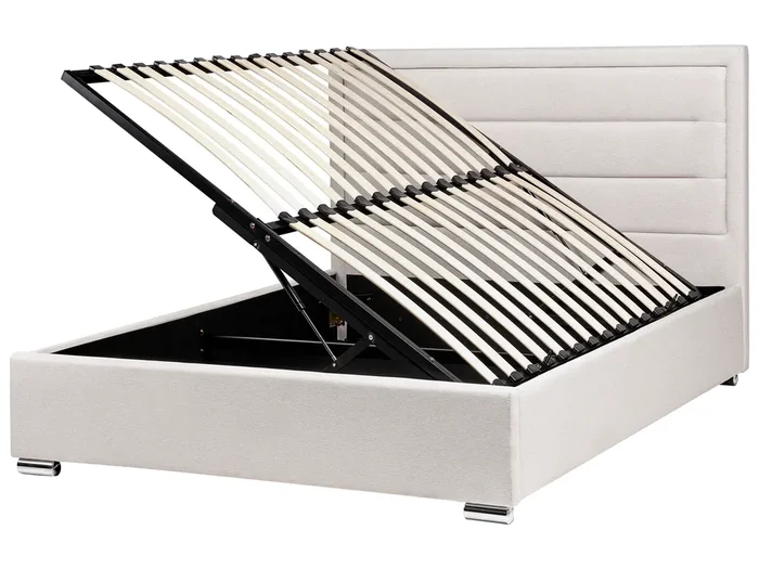 Cama con almacenaje Tela ROUEN 140 x 200 cm Beige claro
