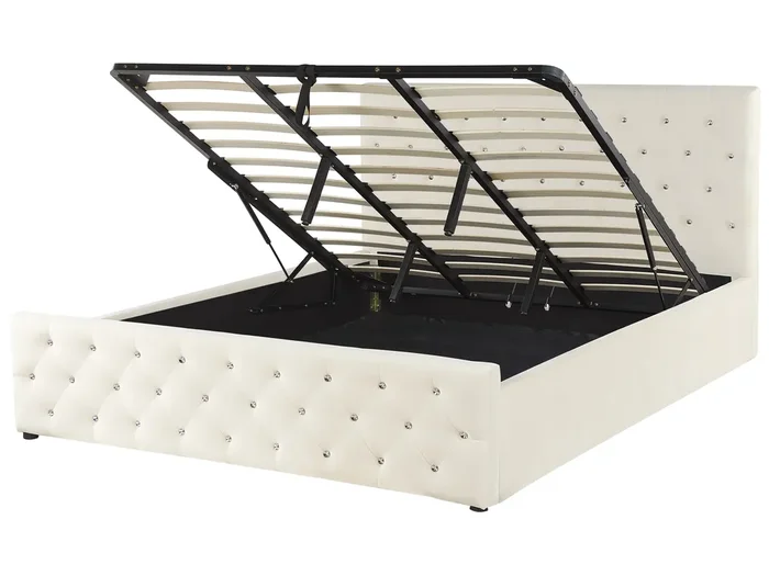 Cama con almacenaje Terciopelo AMIENS 180 x 200 cm Beige claro