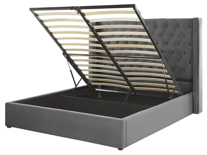Cama con almacenaje Terciopelo LUBBON 160 x 200 cm Gris