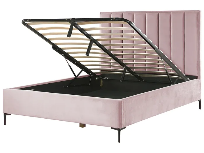 Cama con almacenaje Terciopelo SEZANNE 160 x 200 cm Rosa