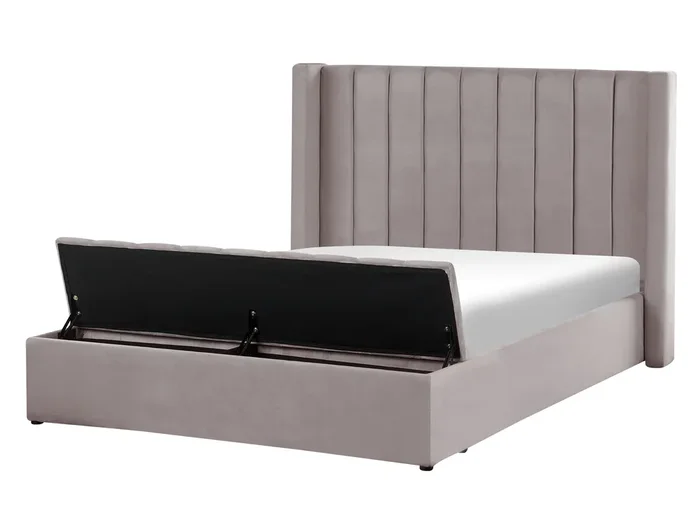 Cama con banco de almacenaje Terciopelo NOYERS 140 x 200 cm Gris