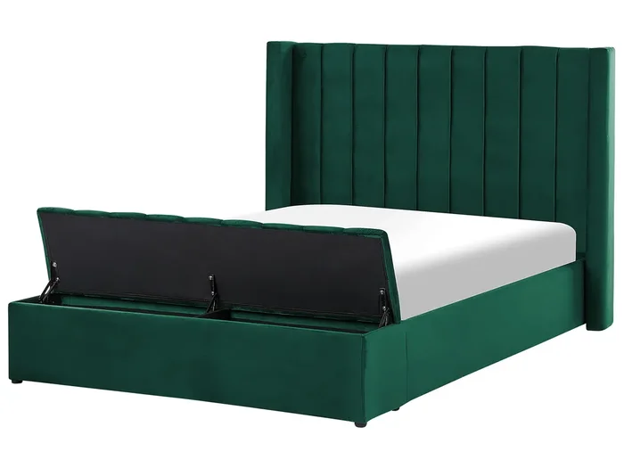 Cama con banco de almacenaje Terciopelo NOYERS 140 x 200 cm Verde esmeralda