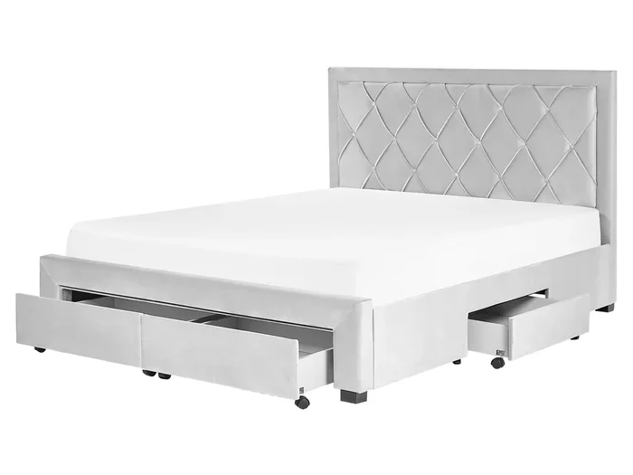Cama con cajones Terciopelo LIEVIN 160 x 200 cm Gris claro