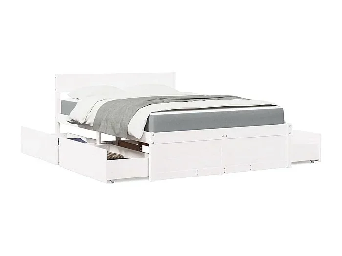 Cama con cajones y colchón madera maciza pino blanco 140×190 cm