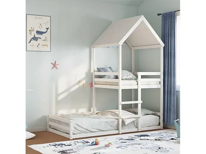 Cama con techo madera maciza de pino blanco 90×200 cm
