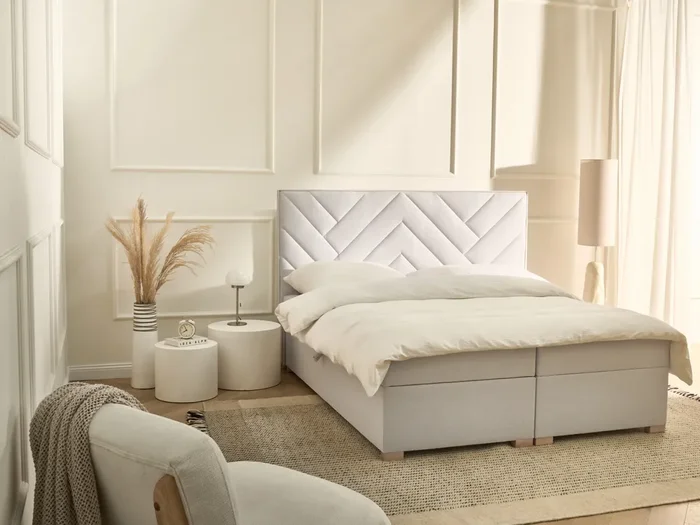 Cama continental con almacenaje Tela ESQUIRE 160 x 200 cm Blanco crema