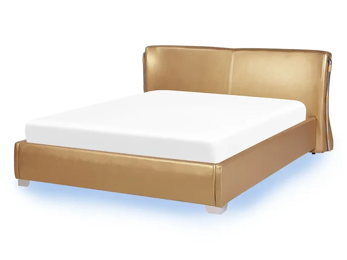 Cama de agua LED Piel PARIS 140 x 200 cm Dorado