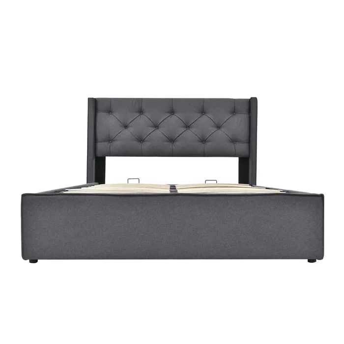 Cama de matrimonio de algodón 140x200cm con almacenaje,gris oscuro