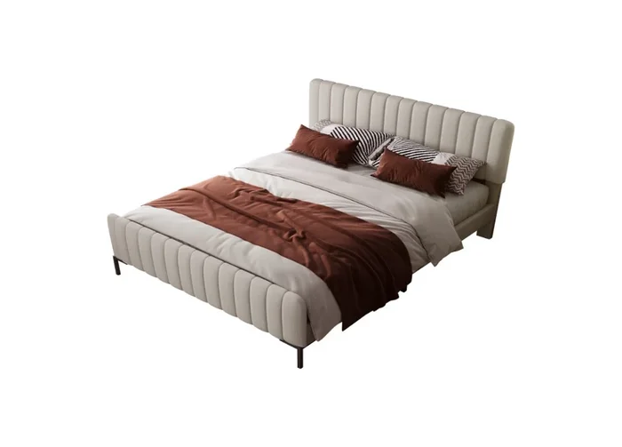 Cama de matrimonio de lino 160x200cm,beige+gris