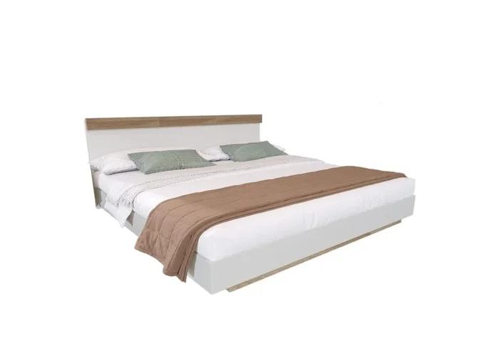 Cama de matrimonio de madera maciza 160x200cm,blanco+color madera