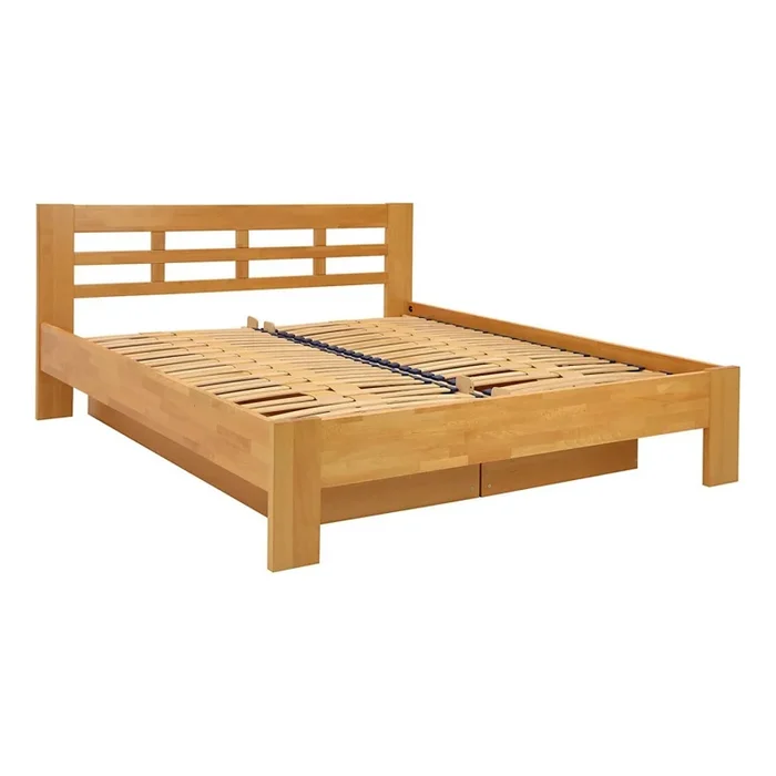 Cama de matrimonio de madera maciza con espacio de almacenamiento ANGELA 180×200 cm nogal claro