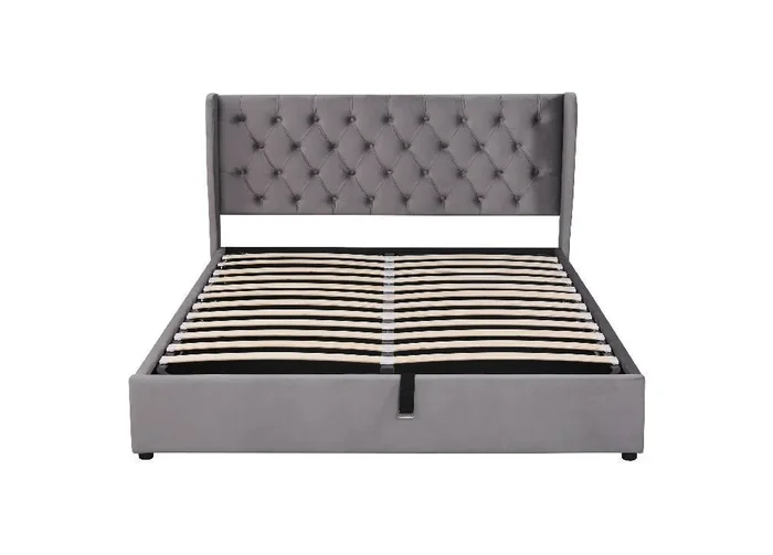 Cama de matrimonio de terciopelo 140x190cm con almacenaje,gris