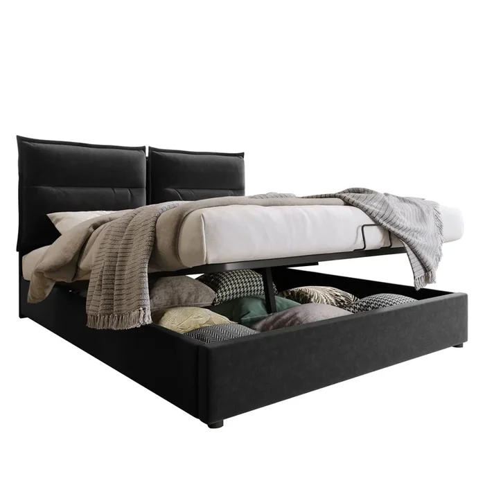 Cama de matrimonio de terciopelo 140x200cm con almacenaje,negro