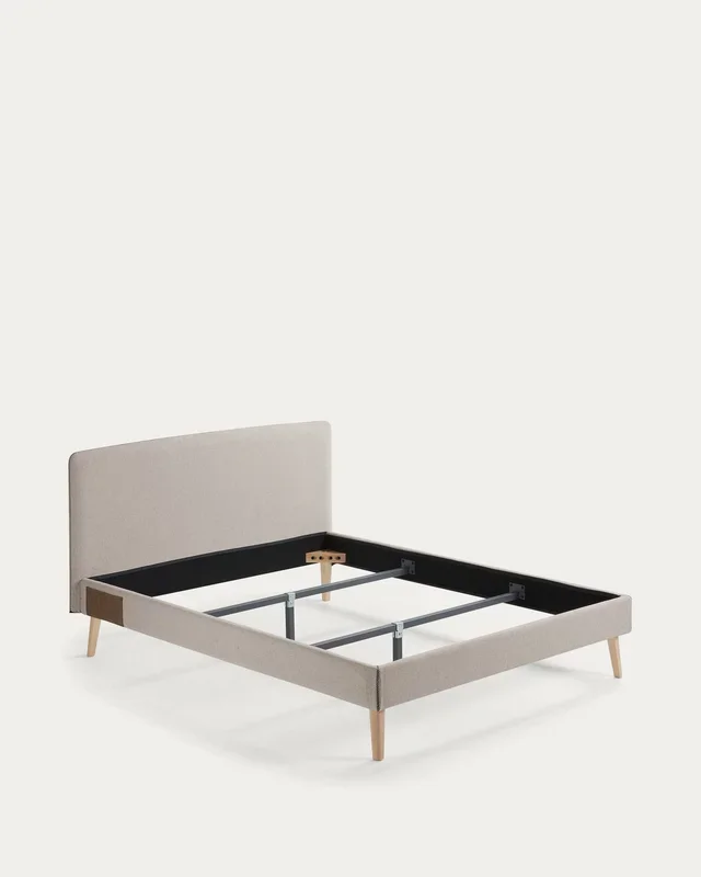 Cama desenfundable Dyla beige patas de madera maciza de haya para colchón de 160 x 200 cm