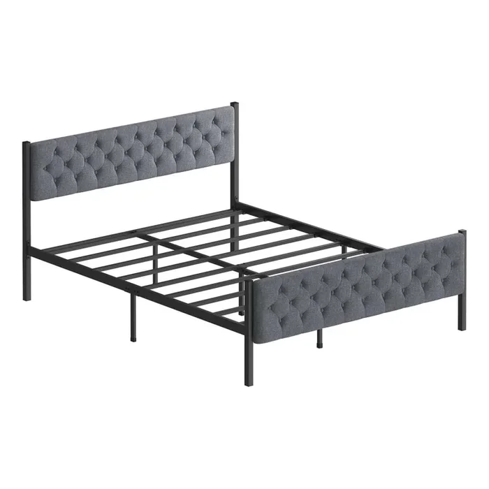 Cama doble metálica KAROM para colchón 160 x 200 cm, gris, capacidad máxima de 200 kg