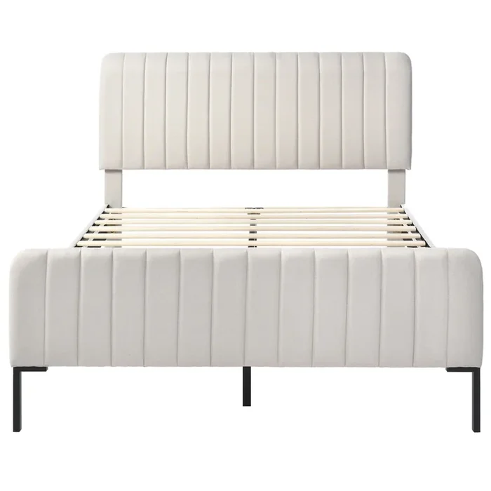 Cama individual tapizada 140×200 – con somier y cabecero ajustable – Gris-Beige