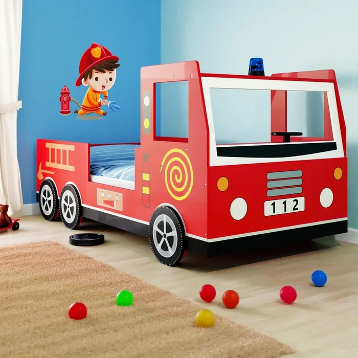 Cama infantil coche de bomberos de madera 200x90cm