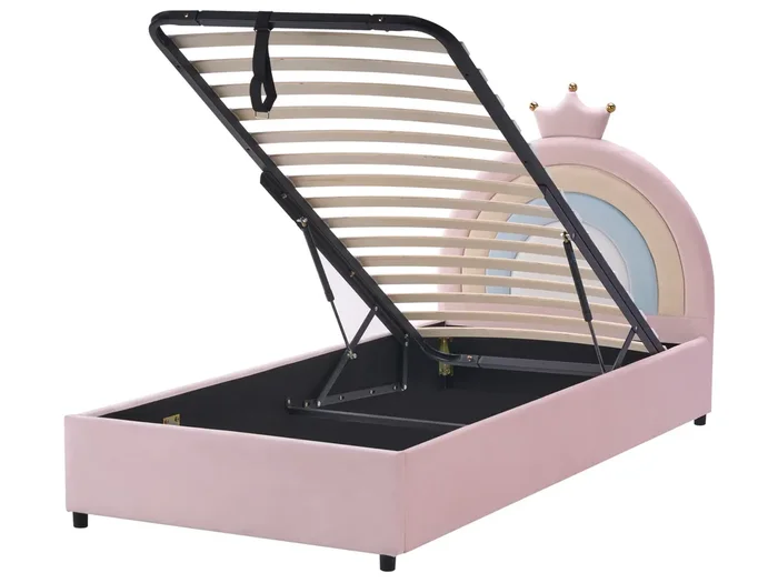 Cama infantil con almacenaje Corona Terciopelo GRISETOT 90 x 200 cm con almacenaje Rosa