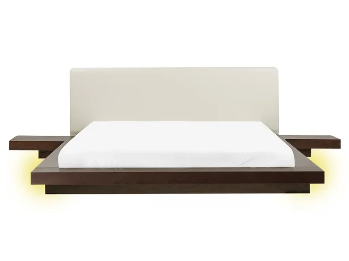 Cama LED Piel sintética ZEN 160 x 200 cm Fresno oscuro