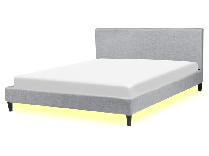 Cama LED Tela FITOU 160 x 200 cm Gris claro