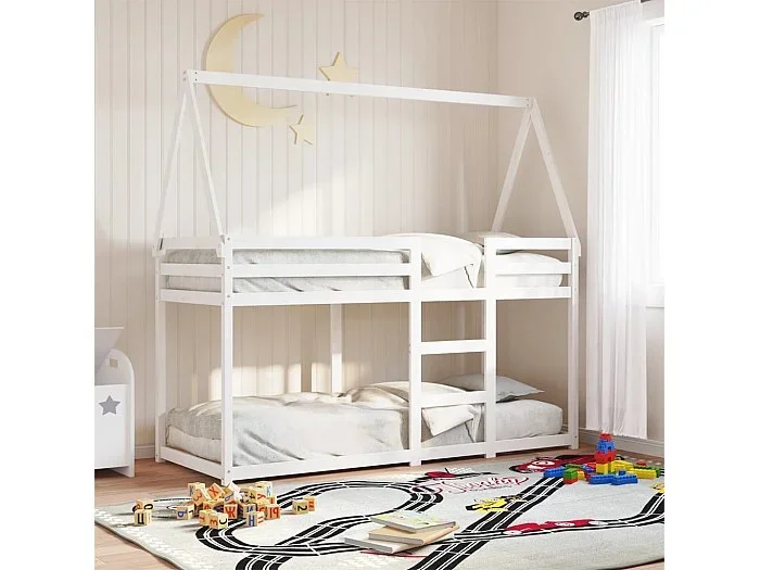 Cama litera con techo madera maciza de pino blanco 75×190 cm