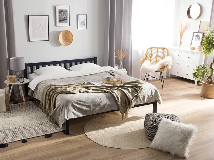 Cama Madera de pino FLORAC 140 x 200 cm Azul marino