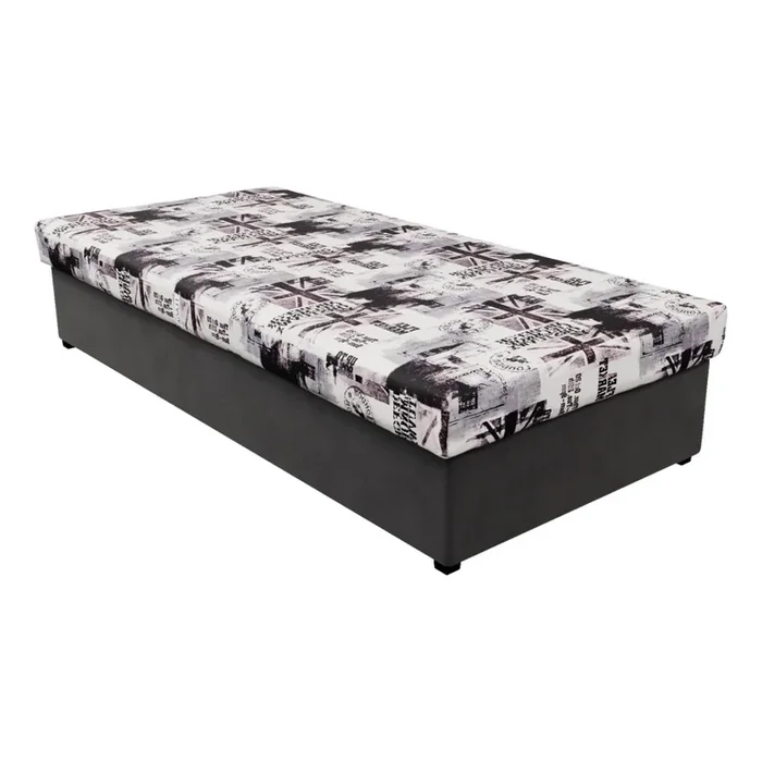 Cama NOE 90×200 con colchón de muelles y amplio canapé de almacenamiento, gris/negro