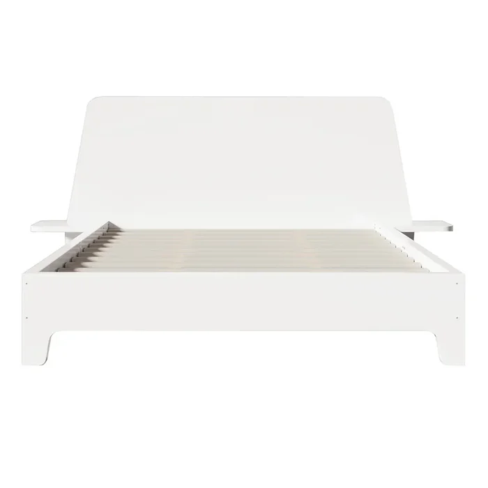 Cama para adultos 160×200 cm en madera – con estante junto a la cama y somier – Blanco