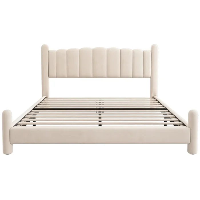 Cama para adultos acolchada de terciopelo – 160×200 cm – con somier – Beige
