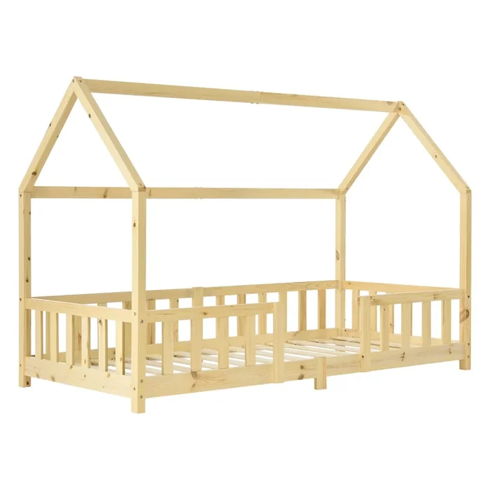 Cama para niños Sisimiut forma de casa pino 90×200 cm pino natural [en.casa]