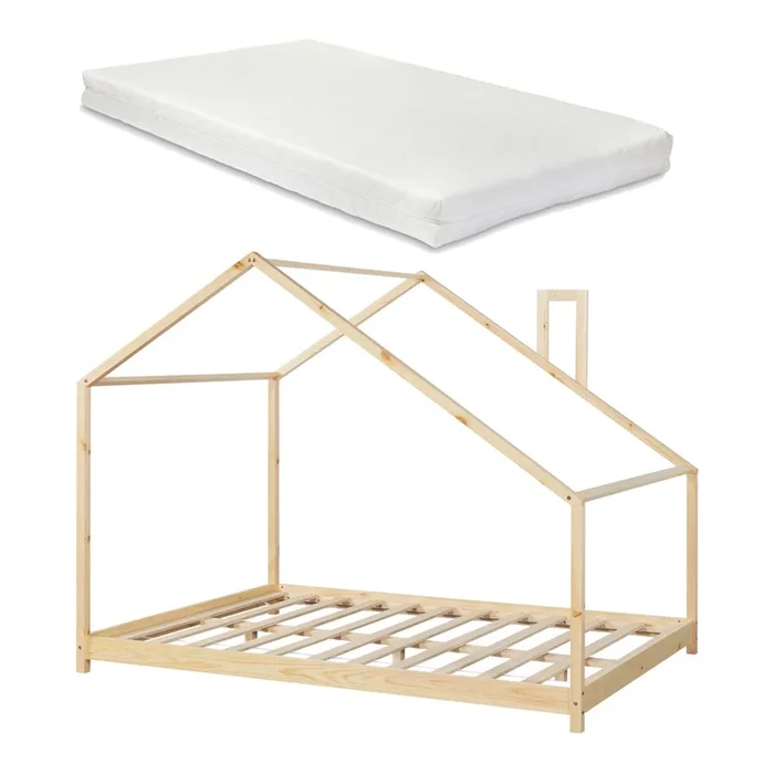 Cama para niños Siuntio con colchón madera de pino 140×200 cm – Natural [en.casa]