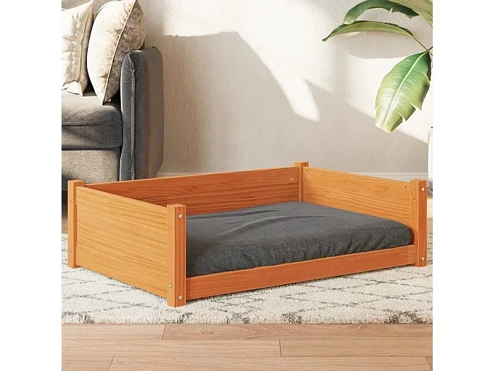 Cama para perros madera maciza pino marrón cera 95,5×65,5×28 cm