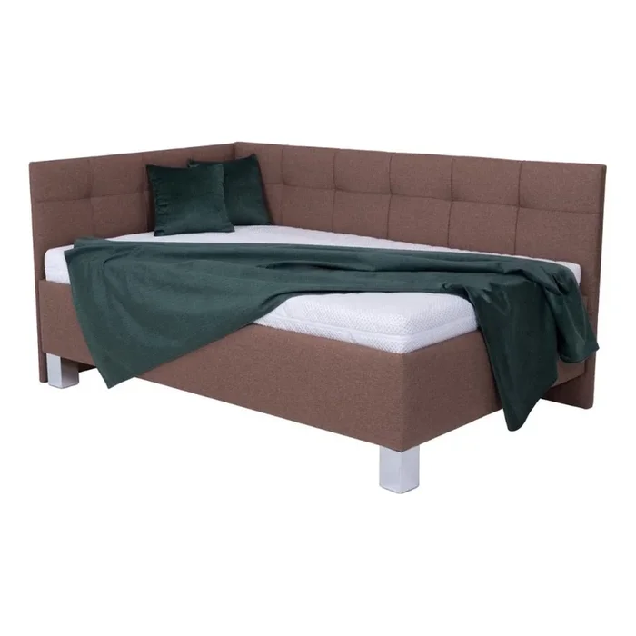 Cama tapizada con espacio de almacenamiento, sin colchón, MARIA PETITE 120×200 cm, marrón