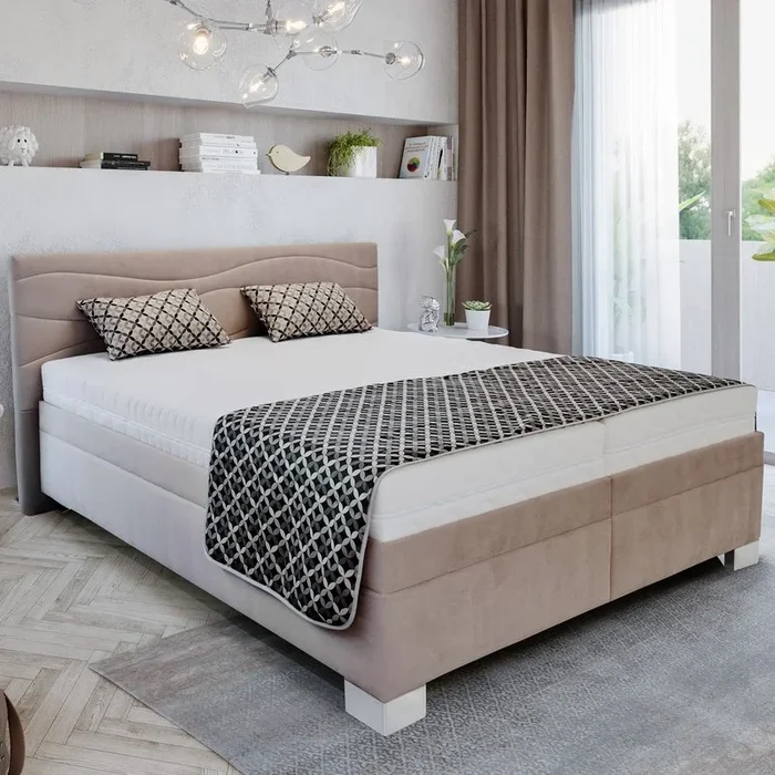 Cama tapizada WINDSOR 180×200 cm, sin colchón, beige