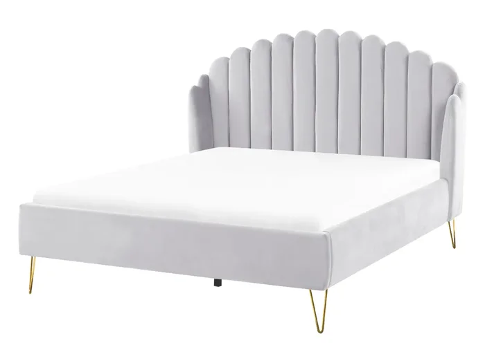 Cama Terciopelo AMBILLOU 140 x 200 cm Gris claro