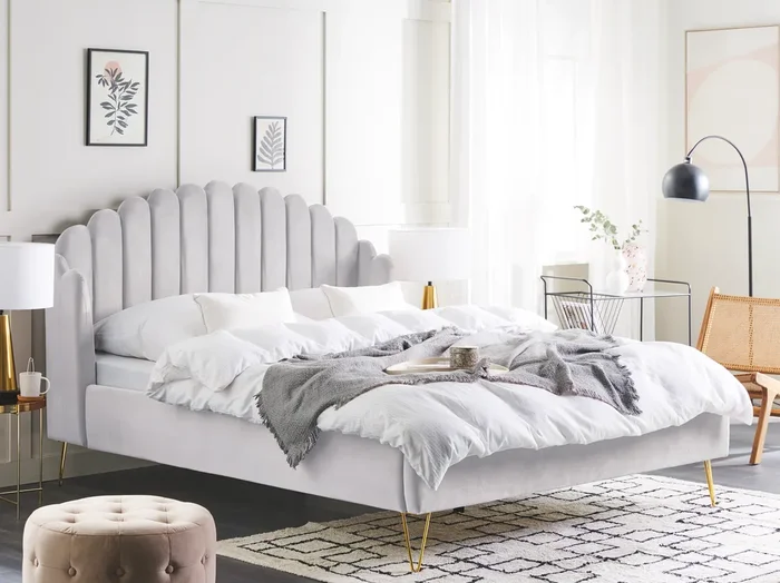 Cama Terciopelo AMBILLOU 160 x 200 cm Gris claro