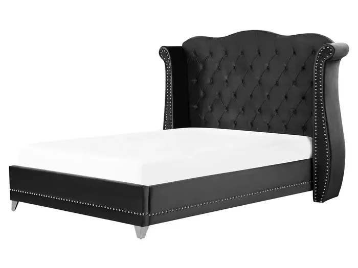 Cama Terciopelo AYETTE 160 x 200 cm Negro