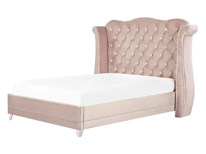 Cama Terciopelo AYETTE 160 x 200 cm Rosa pastel