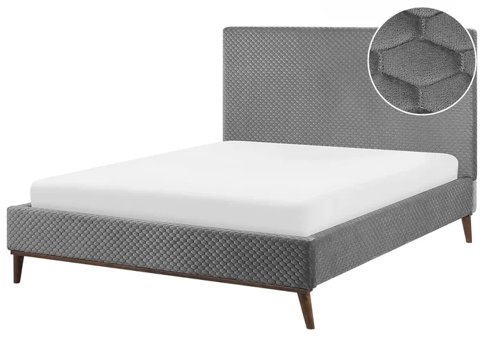 Cama Terciopelo BAYONNE 140 x 200 cm Gris claro