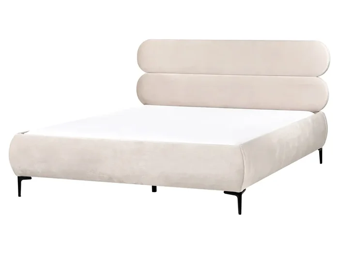 Cama Terciopelo LESSAY 160 x 200 cm Beige claro