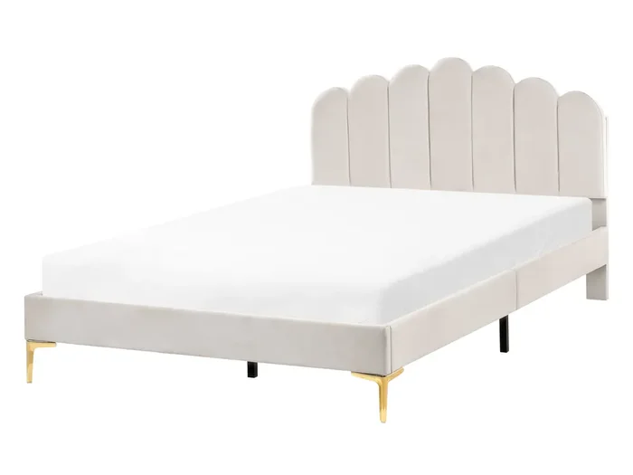 Cama Terciopelo SAUVIAN 140 x 200 cm Blanco crema