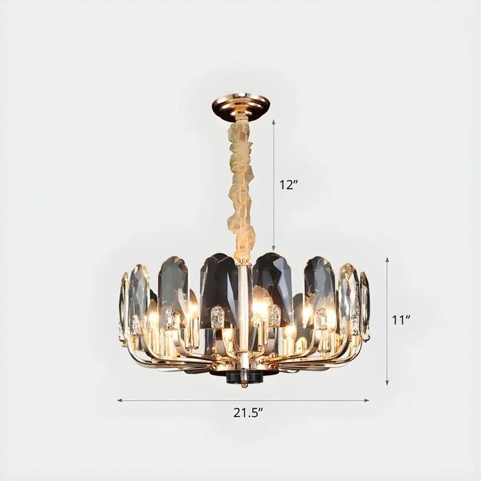 Candelabro Moderno con Sombra Oval de Cristal Lámpara Pendiente Metálica en Dorado para Salón – 110 A 120 V 8 Dorado