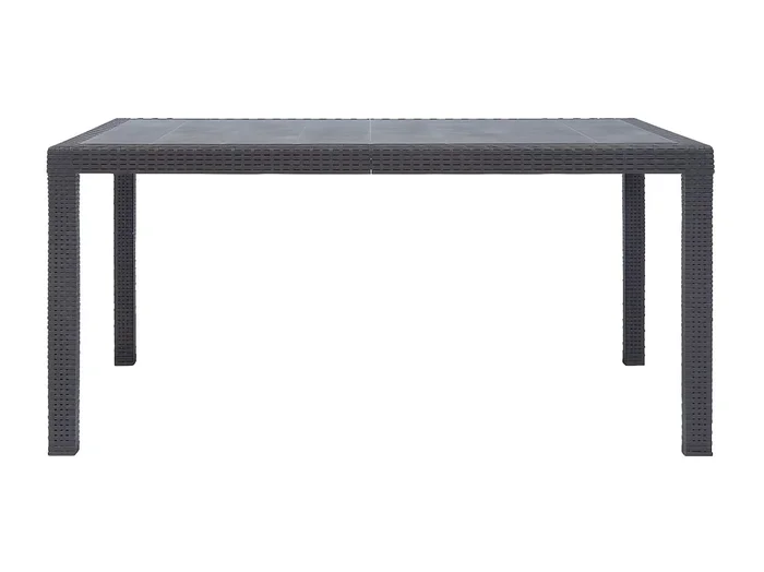 Celandor Mesa de jardín de plástico aspecto ratán marrón 150x90x72 cm