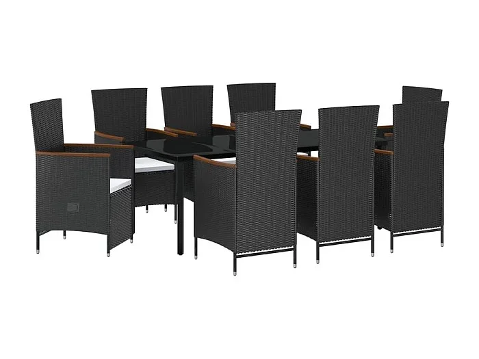 Central Point Juego de comedor de jardín 9 piezas con cojines negro