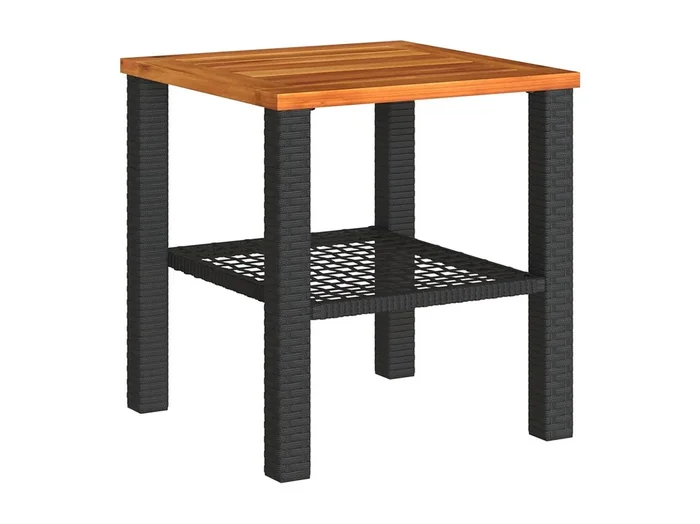 Centreville Mesa de jardín ratán sintético madera acacia negro 40x40x42 cm