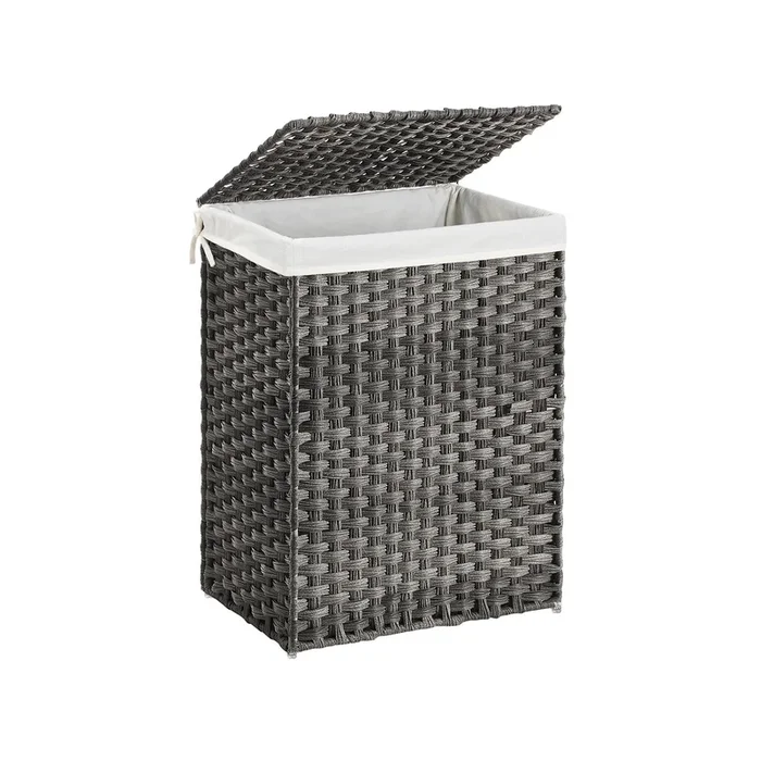 Cesto De Ropa Tejido a Mano Gris-SONGMICS