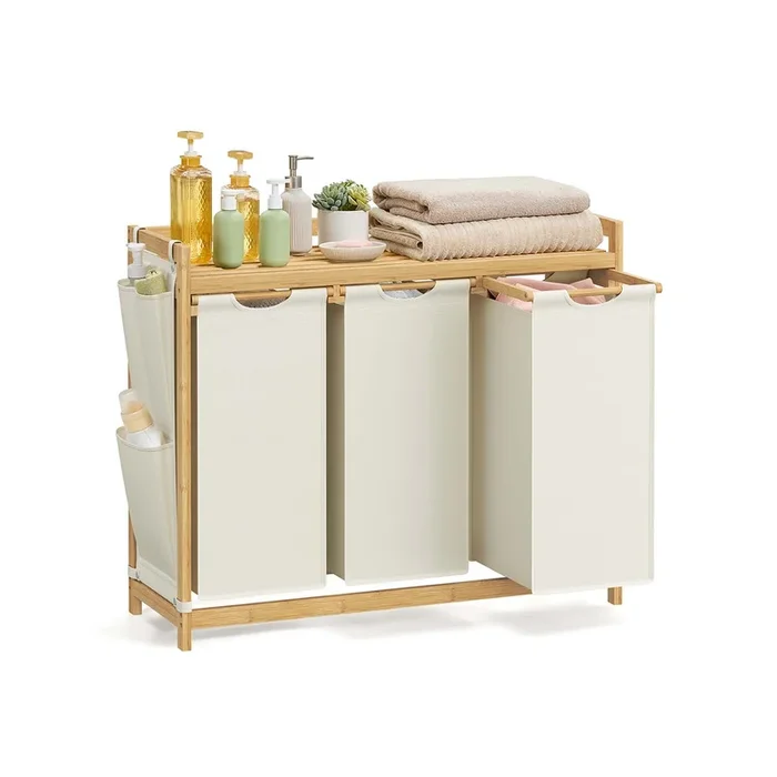 Cesto para Ropa Sucia 3 x 50 L 94 x 33 x 78 cm Blanco Crema-SONGMICS