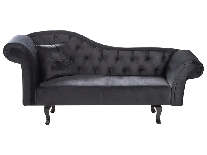 Chaise longue izquierdo LATTES Terciopelo Negro con cojín