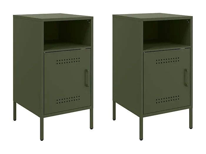 Channelview Mesitas de noche 2 unidades acero verde oliva 36x39x68 cm