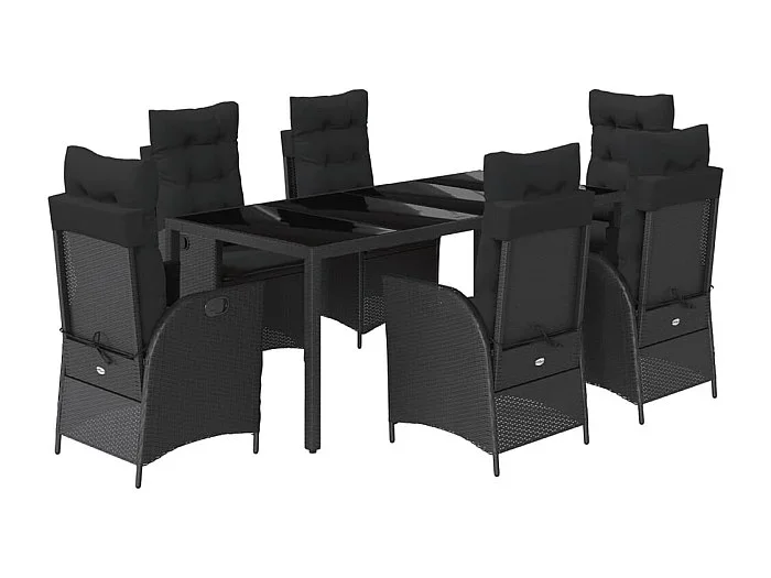 Chattanooga Set de comedor de jardín 7 pzas y cojines ratán sintético negro